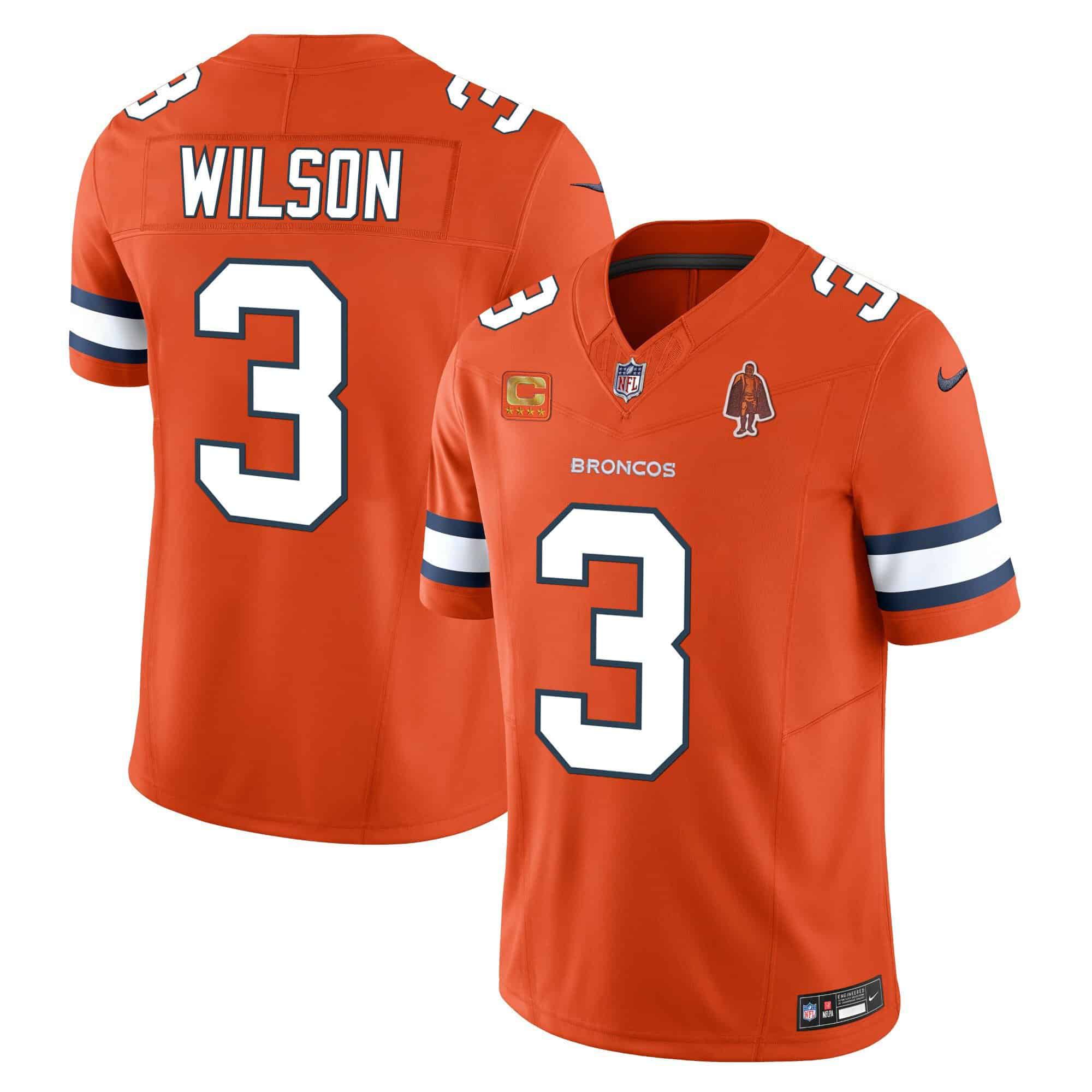 Men Denver Broncos 3 Wilson Orange 2024 Nike Vapor Limited NFL Jersey style 2